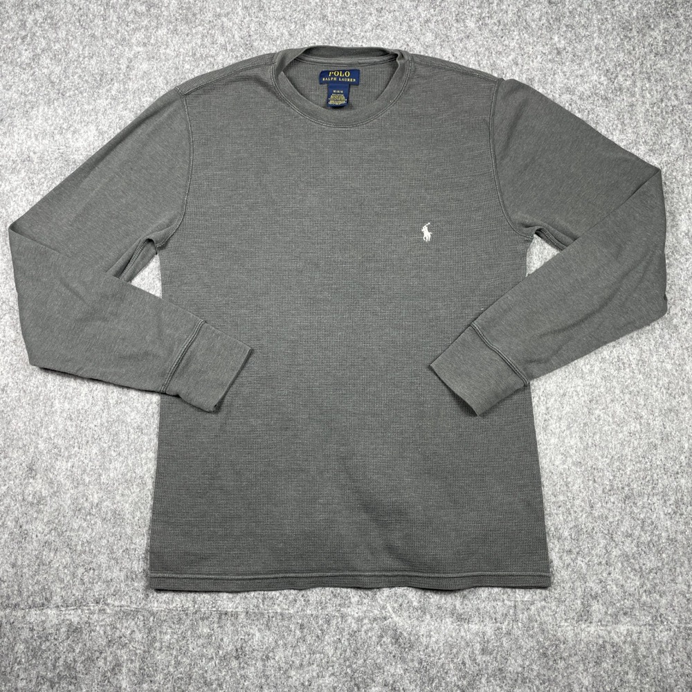 Polo Ralph Lauren Shirt Men Medium Gray Waffle Knit Long Sleeve Thermal Crewneck